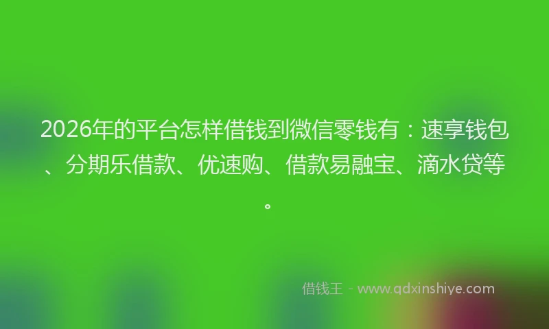 2026年的平台怎样借钱到微信零钱有：速享钱包、分期乐借款、优速购、借款易融宝、滴水贷等。