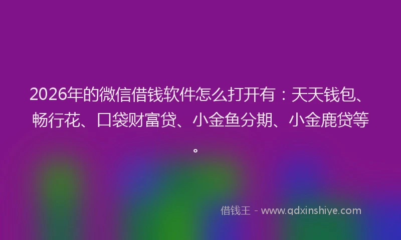 2026年的微信借钱软件怎么打开有：天天钱包、畅行花、口袋财富贷、小金鱼分期、小金鹿贷等。