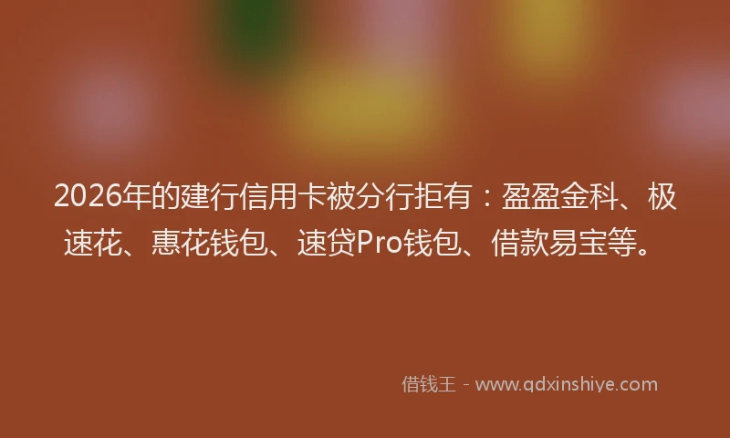2026年的建行信用卡被分行拒有：盈盈金科、极速花、惠花钱包、速贷Pro钱包、借款易宝等。
