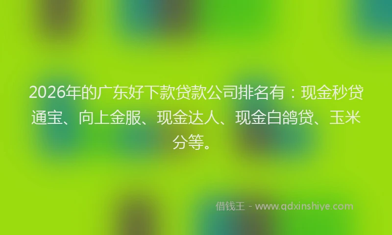 2026年的广东好下款贷款公司排名有：现金秒贷通宝、向上金服、现金达人、现金白鸽贷、玉米分等。