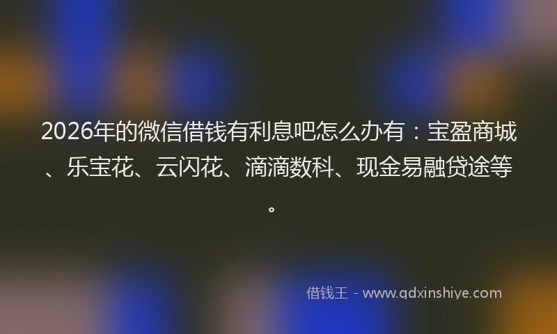2026年的微信借钱有利息吧怎么办有：宝盈商城、乐宝花、云闪花、滴滴数科、现金易融贷途等。