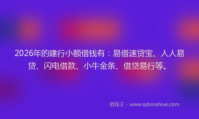 2026年的建行小额借钱有：易借速贷宝、人人易贷、闪电借款、小牛金条、借贷易行等。