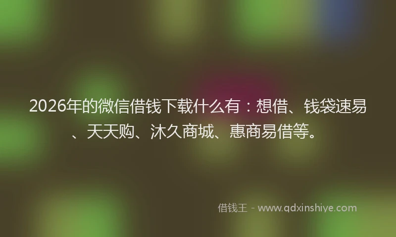 2026年的微信借钱下载什么有：想借、钱袋速易、天天购、沐久商城、惠商易借等。