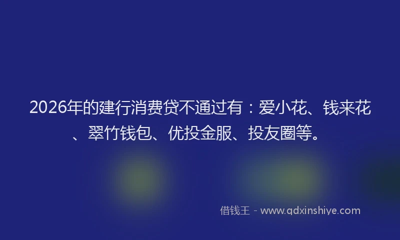 2026年的建行消费贷不通过有：爱小花、钱来花、翠竹钱包、优投金服、投友圈等。