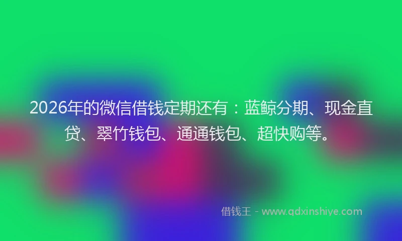 2026年的微信借钱定期还有：蓝鲸分期、现金直贷、翠竹钱包、通通钱包、超快购等。