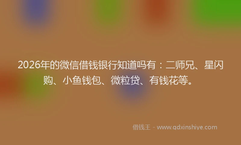 2026年的微信借钱银行知道吗有：二师兄、星闪购、小鱼钱包、微粒贷、有钱花等。