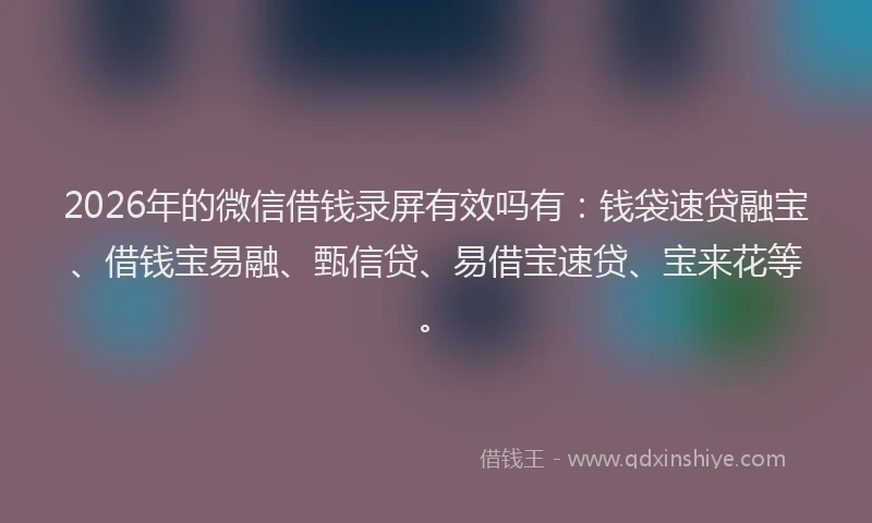 2026年的微信借钱录屏有效吗有：钱袋速贷融宝、借钱宝易融、甄信贷、易借宝速贷、宝来花等。