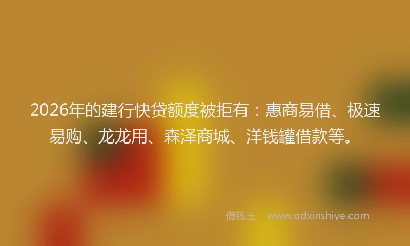 2026年的建行快贷额度被拒有：惠商易借、极速易购、龙龙用、森泽商城、洋钱罐借款等。