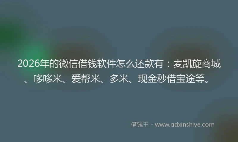 2026年的微信借钱软件怎么还款有：麦凯旋商城、哆哆米、爱帮米、多米、现金秒借宝途等。