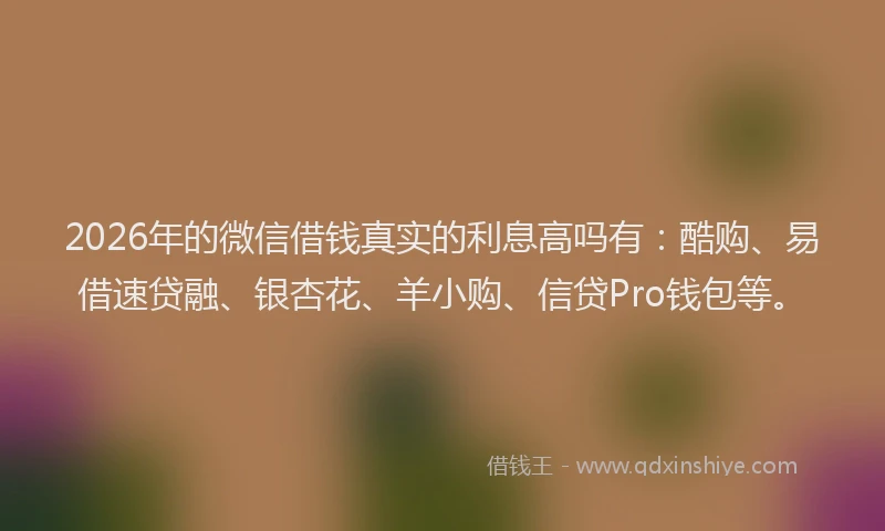 2026年的微信借钱真实的利息高吗有：酷购、易借速贷融、银杏花、羊小购、信贷Pro钱包等。