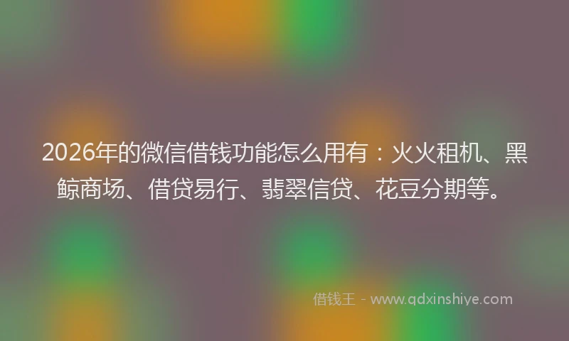 2026年的微信借钱功能怎么用有：火火租机、黑鲸商场、借贷易行、翡翠信贷、花豆分期等。