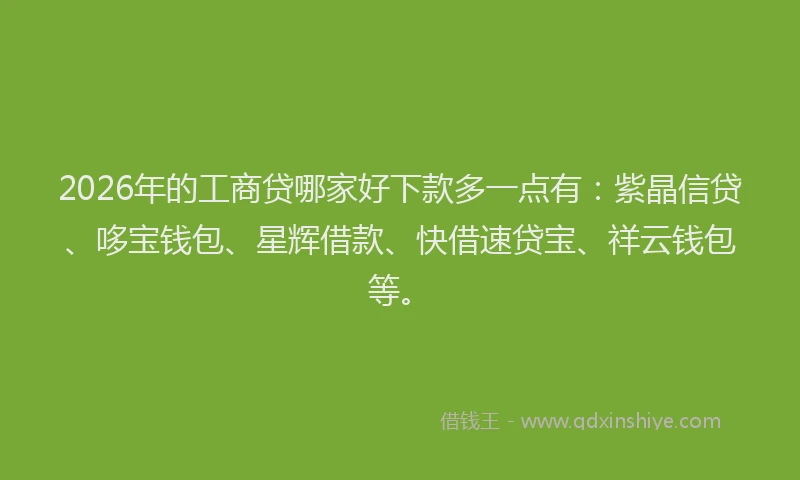 2026年的工商贷哪家好下款多一点有：紫晶信贷、哆宝钱包、星辉借款、快借速贷宝、祥云钱包等。