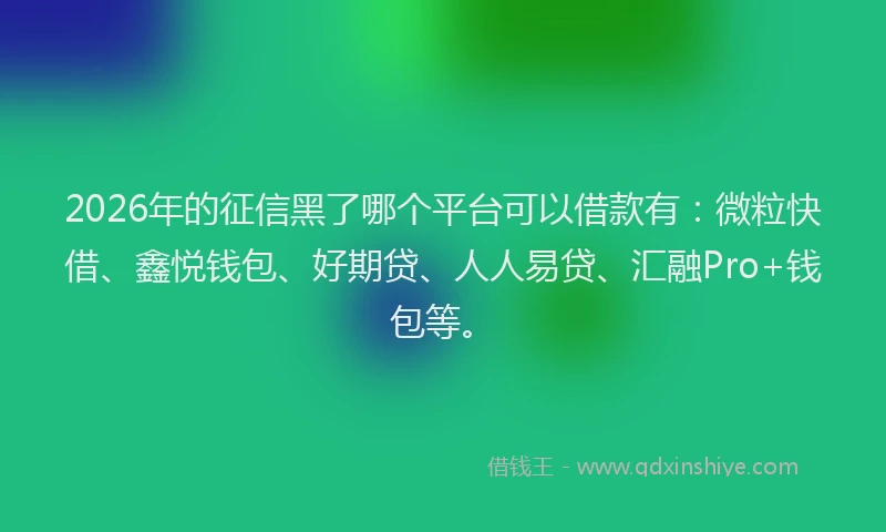 2026年的征信黑了哪个平台可以借款有：微粒快借、鑫悦钱包、好期贷、人人易贷、汇融Pro+钱包等。