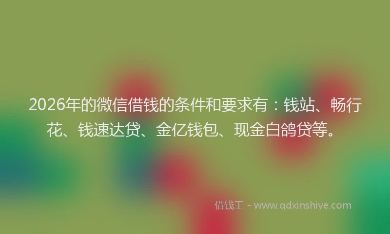 2026年的微信借钱的条件和要求有：钱站、畅行花、钱速达贷、金亿钱包、现金白鸽贷等。