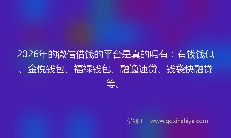 2026年的微信借钱的平台是真的吗有：有钱钱包、金悦钱包、福禄钱包、融逸速贷、钱袋快融贷等。