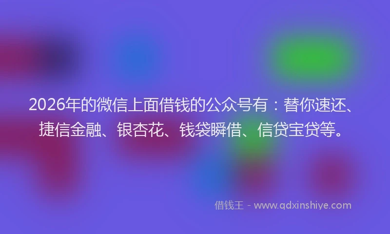 2026年的微信上面借钱的公众号有：替你速还、捷信金融、银杏花、钱袋瞬借、信贷宝贷等。
