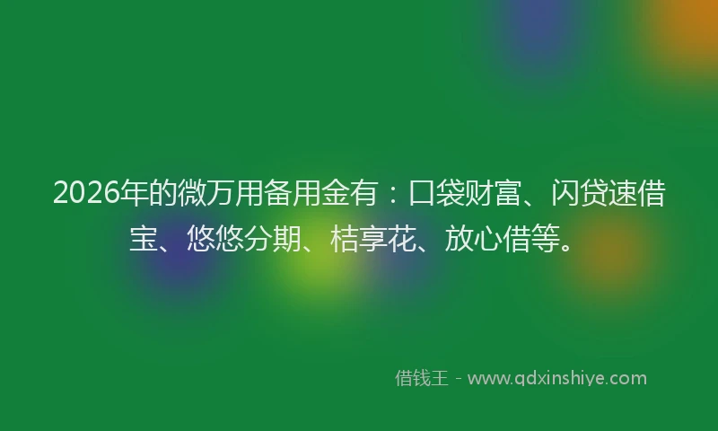 2026年的微万用备用金有：口袋财富、闪贷速借宝、悠悠分期、桔享花、放心借等。