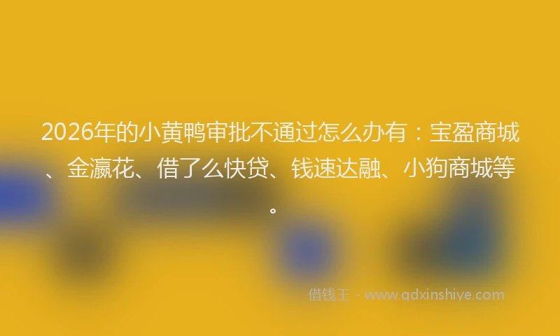 2026年的小黄鸭审批不通过怎么办有：宝盈商城、金瀛花、借了么快贷、钱速达融、小狗商城等。