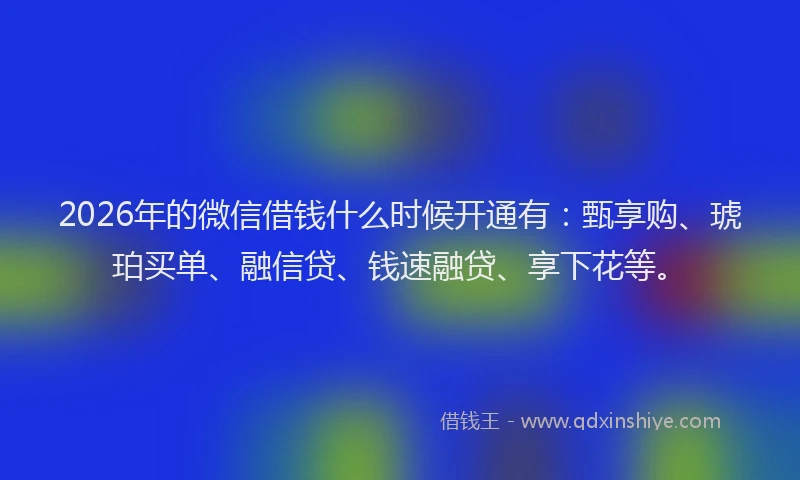 2026年的微信借钱什么时候开通有：甄享购、琥珀买单、融信贷、钱速融贷、享下花等。