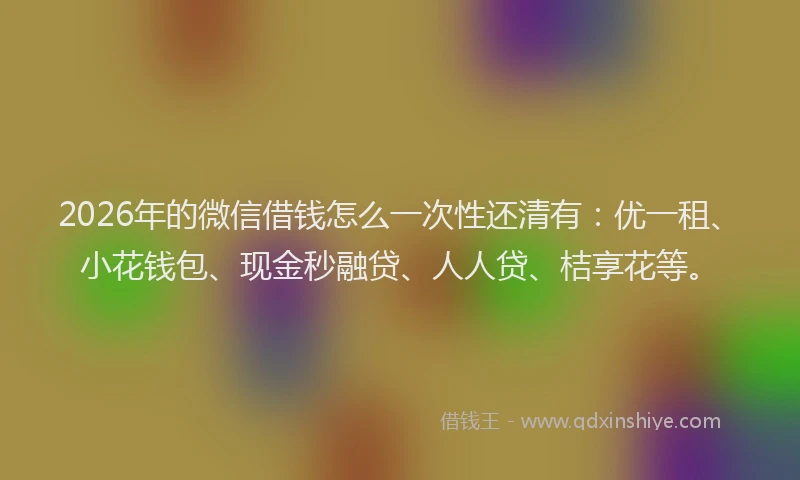 2026年的微信借钱怎么一次性还清有：优一租、小花钱包、现金秒融贷、人人贷、桔享花等。