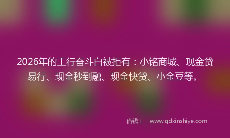2026年的工行奋斗白被拒有：小铭商城、现金贷易行、现金秒到融、现金快贷、小金豆等。