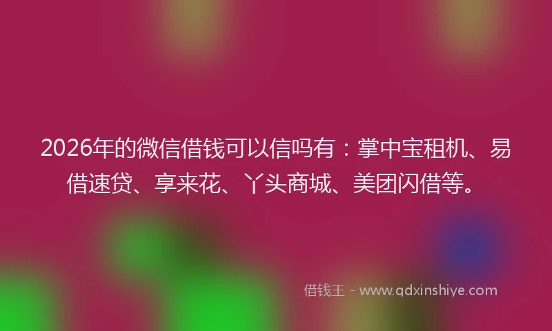 2026年的微信借钱可以信吗有：掌中宝租机、易借速贷、享来花、丫头商城、美团闪借等。