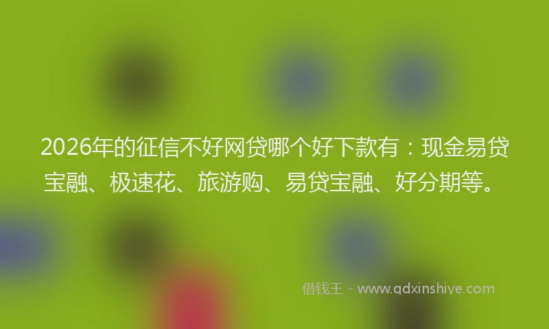 2026年的征信不好网贷哪个好下款有：现金易贷宝融、极速花、旅游购、易贷宝融、好分期等。