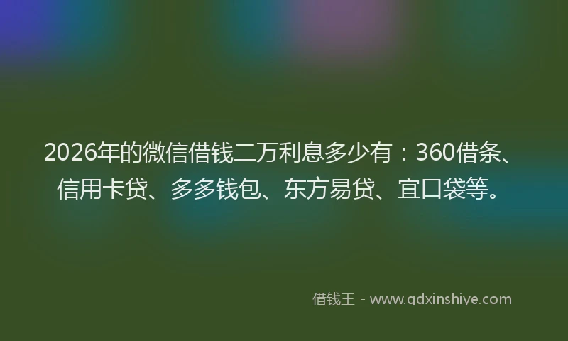2026年的微信借钱二万利息多少有：360借条、信用卡贷、多多钱包、东方易贷、宜口袋等。