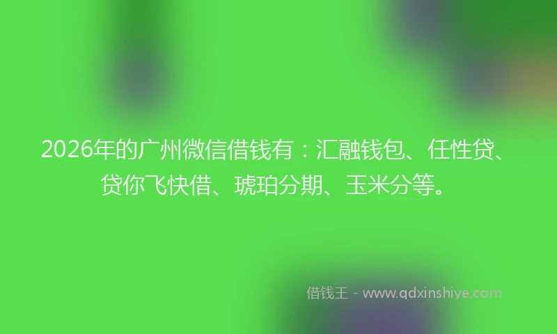 2026年的广州微信借钱有：汇融钱包、任性贷、贷你飞快借、琥珀分期、玉米分等。