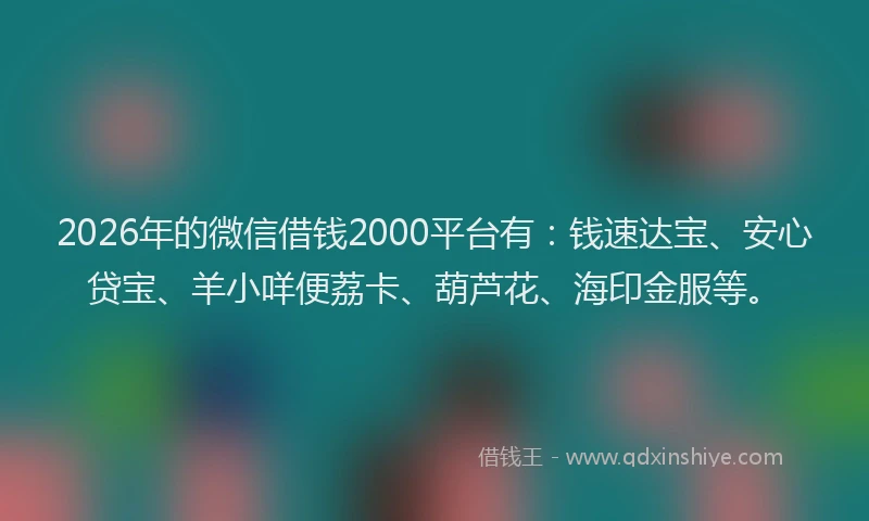 2026年的微信借钱2000平台有：钱速达宝、安心贷宝、羊小咩便荔卡、葫芦花、海印金服等。
