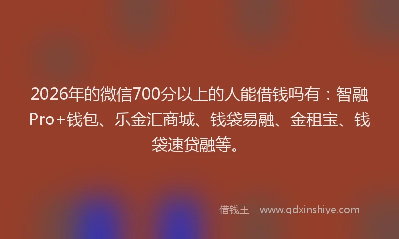 2026年的微信700分以上的人能借钱吗有：智融Pro+钱包、乐金汇商城、钱袋易融、金租宝、钱袋速贷融等。