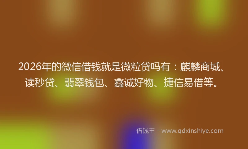 2026年的微信借钱就是微粒贷吗有：麒麟商城、读秒贷、翡翠钱包、鑫诚好物、捷信易借等。