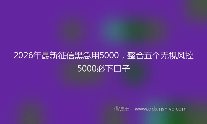 2026年最新征信黑急用5000，整合五个无视风控5000必下口子