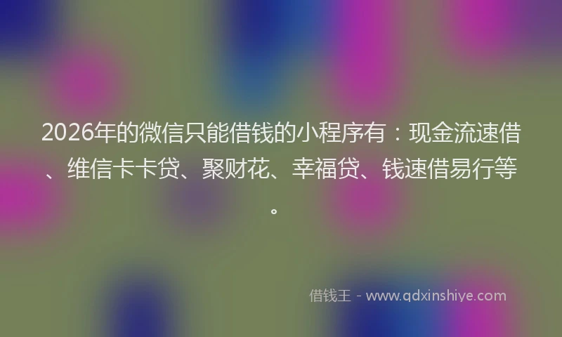 2026年的微信只能借钱的小程序有：现金流速借、维信卡卡贷、聚财花、幸福贷、钱速借易行等。