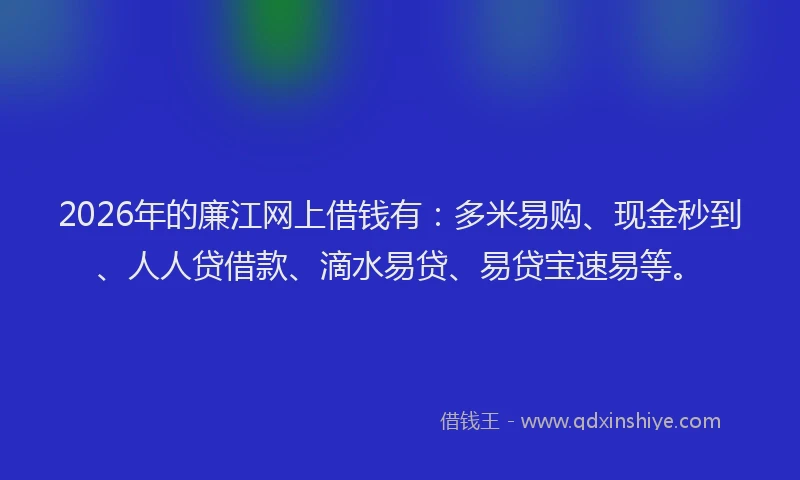 2026年的廉江网上借钱有：多米易购、现金秒到、人人贷借款、滴水易贷、易贷宝速易等。