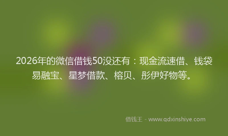 2026年的微信借钱50没还有：现金流速借、钱袋易融宝、星梦借款、榕贝、彤伊好物等。