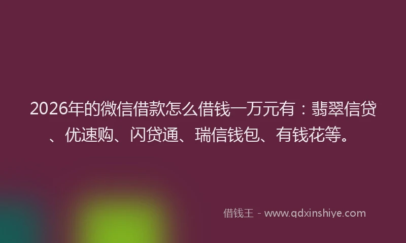 2026年的微信借款怎么借钱一万元有：翡翠信贷、优速购、闪贷通、瑞信钱包、有钱花等。