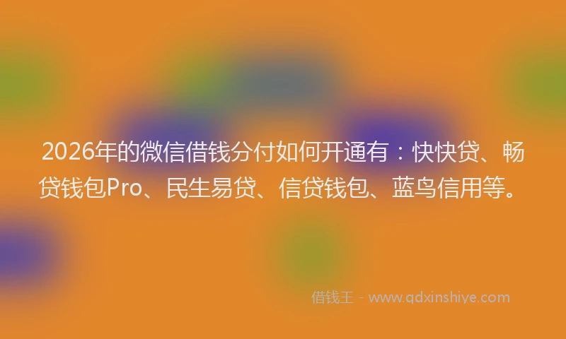 2026年的微信借钱分付如何开通有：快快贷、畅贷钱包Pro、民生易贷、信贷钱包、蓝鸟信用等。