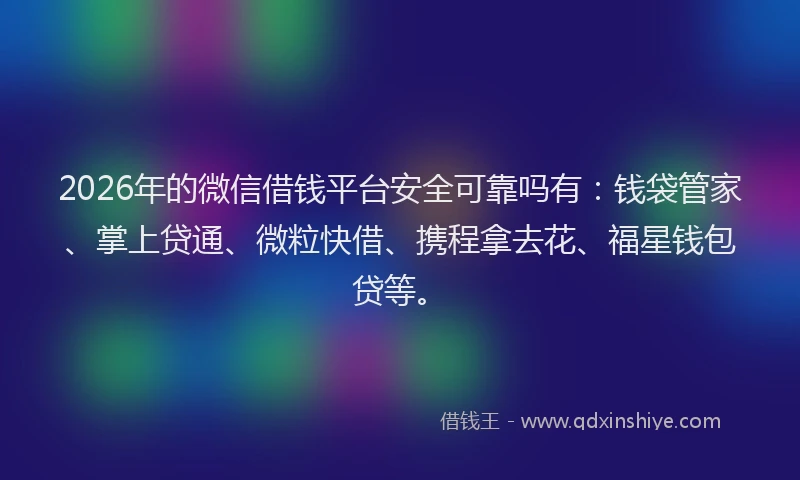2026年的微信借钱平台安全可靠吗有：钱袋管家、掌上贷通、微粒快借、携程拿去花、福星钱包贷等。
