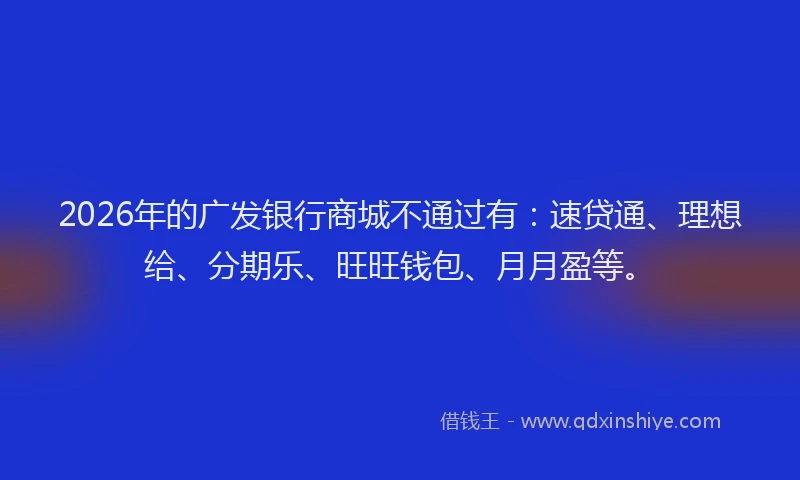2026年的广发银行商城不通过有：速贷通、理想给、分期乐、旺旺钱包、月月盈等。