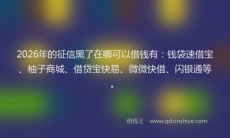 2026年的征信黑了在哪可以借钱有：钱袋速借宝、柚子商城、借贷宝快易、微微快借、闪银通等。