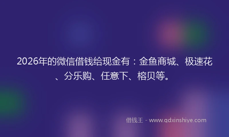 2026年的微信借钱给现金有：金鱼商城、极速花、分乐购、任意下、榕贝等。