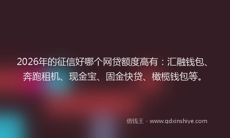 2026年的征信好哪个网贷额度高有：汇融钱包、奔跑租机、现金宝、固金快贷、橄榄钱包等。