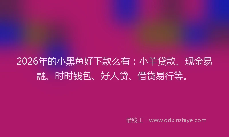 2026年的小黑鱼好下款么有:小羊贷款、现金易融、时时钱包、好人贷、借贷易行等。