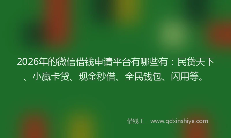 2026年的微信借钱申请平台有哪些有：民贷天下、小赢卡贷、现金秒借、全民钱包、闪用等。