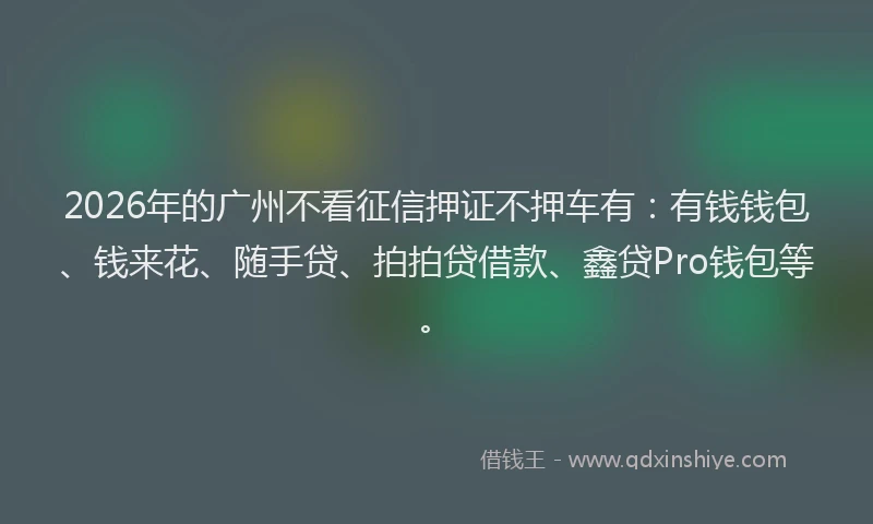 2026年的广州不看征信押证不押车有：有钱钱包、钱来花、随手贷、拍拍贷借款、鑫贷Pro钱包等。