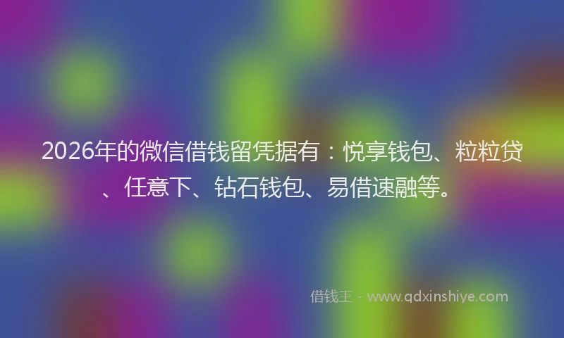 2026年的微信借钱留凭据有：悦享钱包、粒粒贷、任意下、钻石钱包、易借速融等。