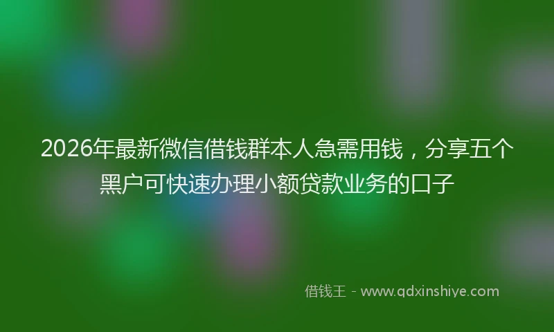 2026年最新微信借钱群本人急需用钱，分享五个黑户可快速办理小额贷款业务的口子