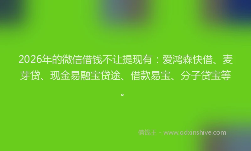 2026年的微信借钱不让提现有：爱鸿森快借、麦芽贷、现金易融宝贷途、借款易宝、分子贷宝等。