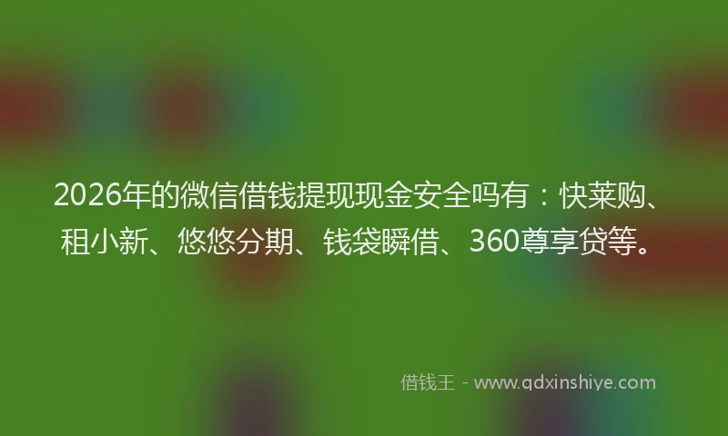 2026年的微信借钱提现现金安全吗有：快莱购、租小新、悠悠分期、钱袋瞬借、360尊享贷等。